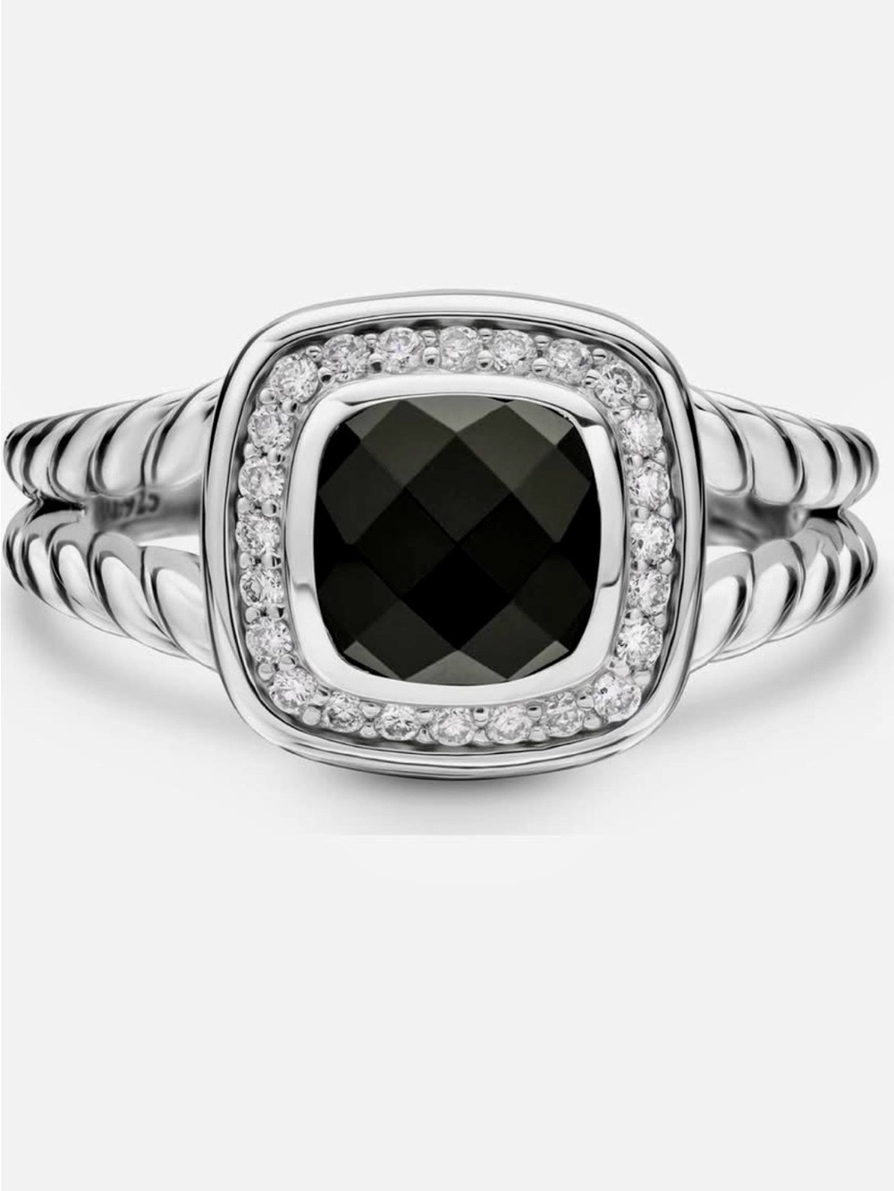 David Yurman Albion Ring with Semiprecious Black Onyx Stone & Diamonds.